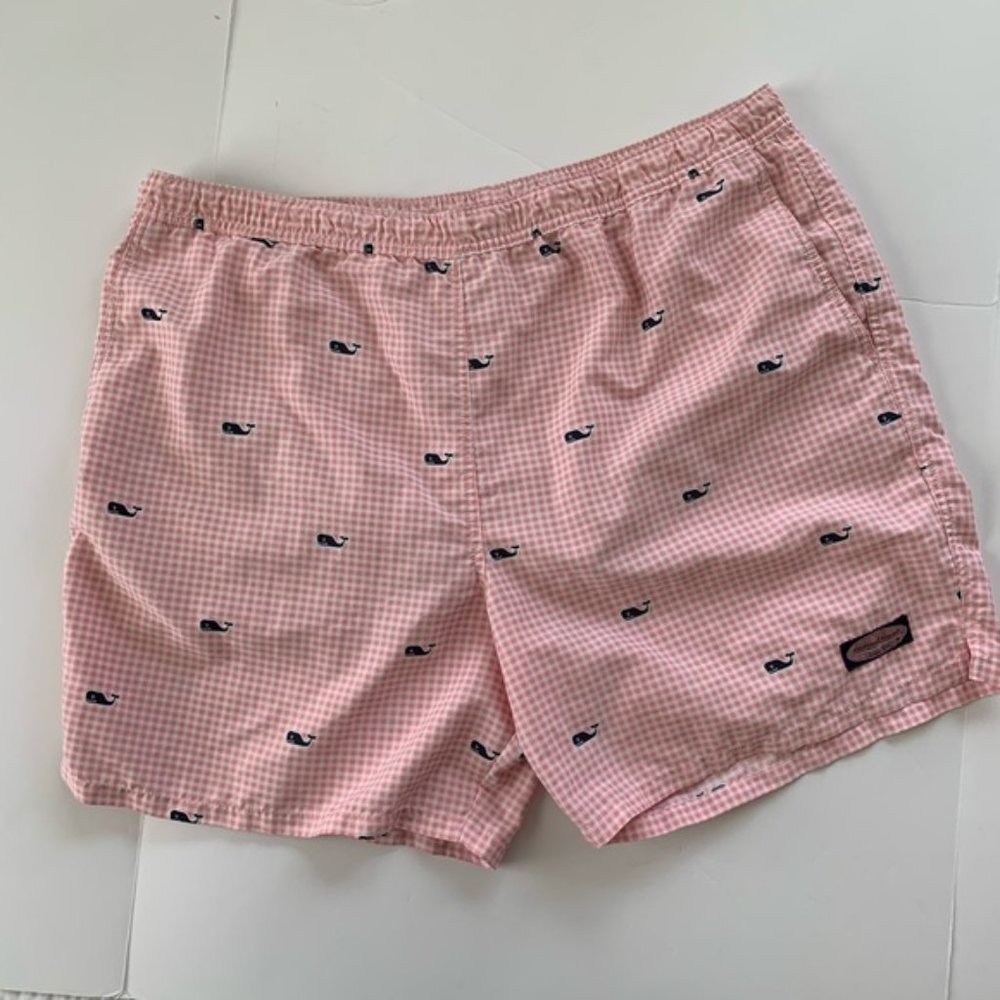 Vineyard Vines Pink & White Checkered Swim Trunks